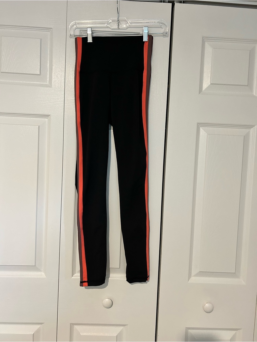 DYI Black Leggings with Coral/Maroon/Brown Side Stripes